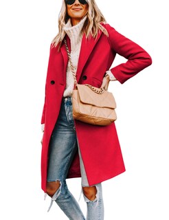 Foto 3 | Coat Tanming De Lana Roja Con Doble Botonadura Y Solapa Para Mujer - Venta Internacional.