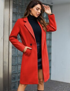 Foto 6 | Coat Tanming De Lana Roja Con Doble Botonadura Y Solapa Para Mujer - Venta Internacional.