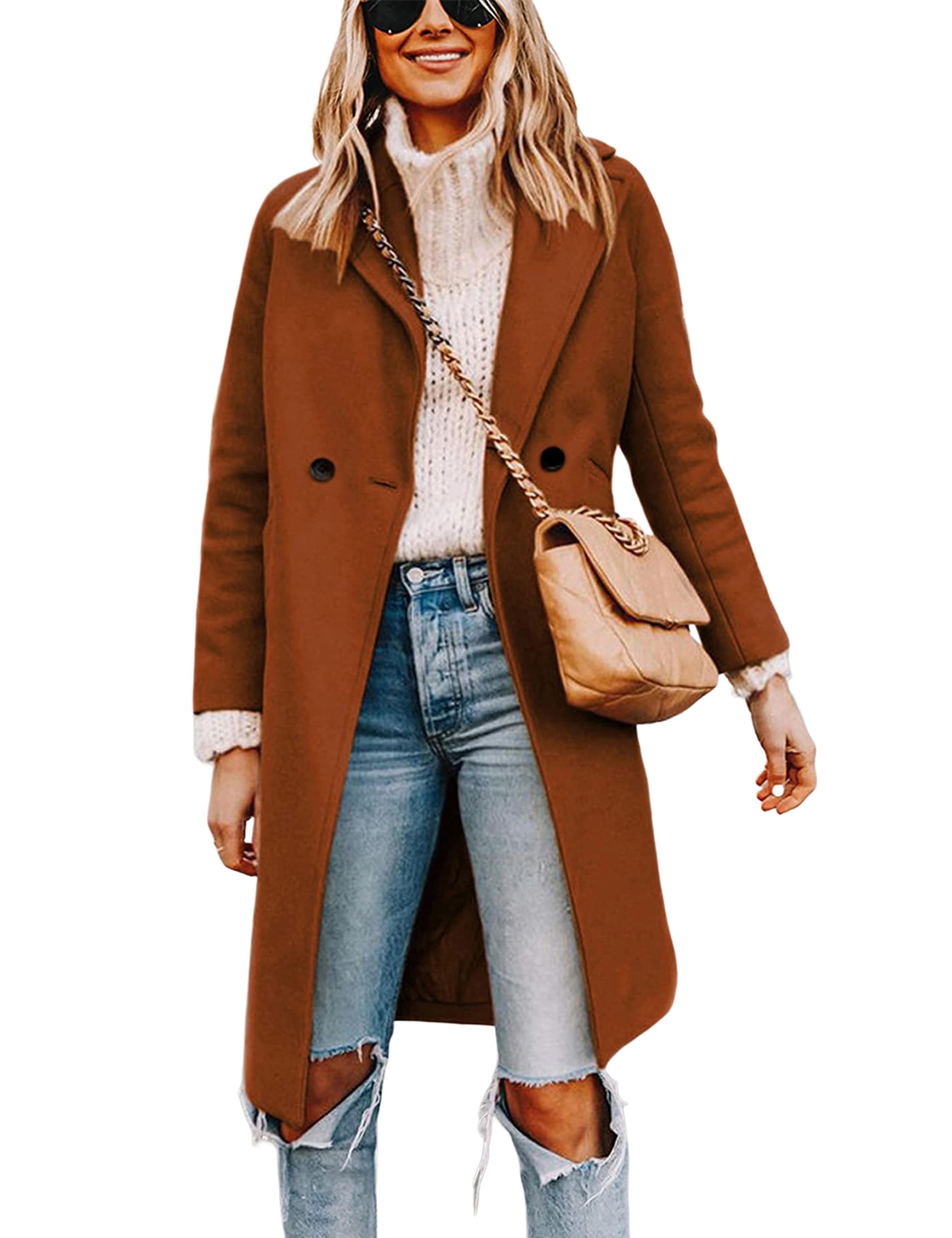 Foto 1 | Gabardina Pea Tanming Para Mujer, Mezcla De Lana, Caramelo, Talla Xl - Venta Internacional.