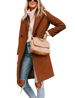 Foto 3 | Gabardina Pea Tanming Para Mujer, Mezcla De Lana, Caramelo, Talla Xl - Venta Internacional.