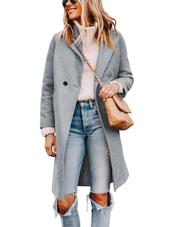 Foto 1 | Gabardina Pea Tanming Para Mujer, Mezcla De Lana, Gris Claro, Xs - Venta Internacional.
