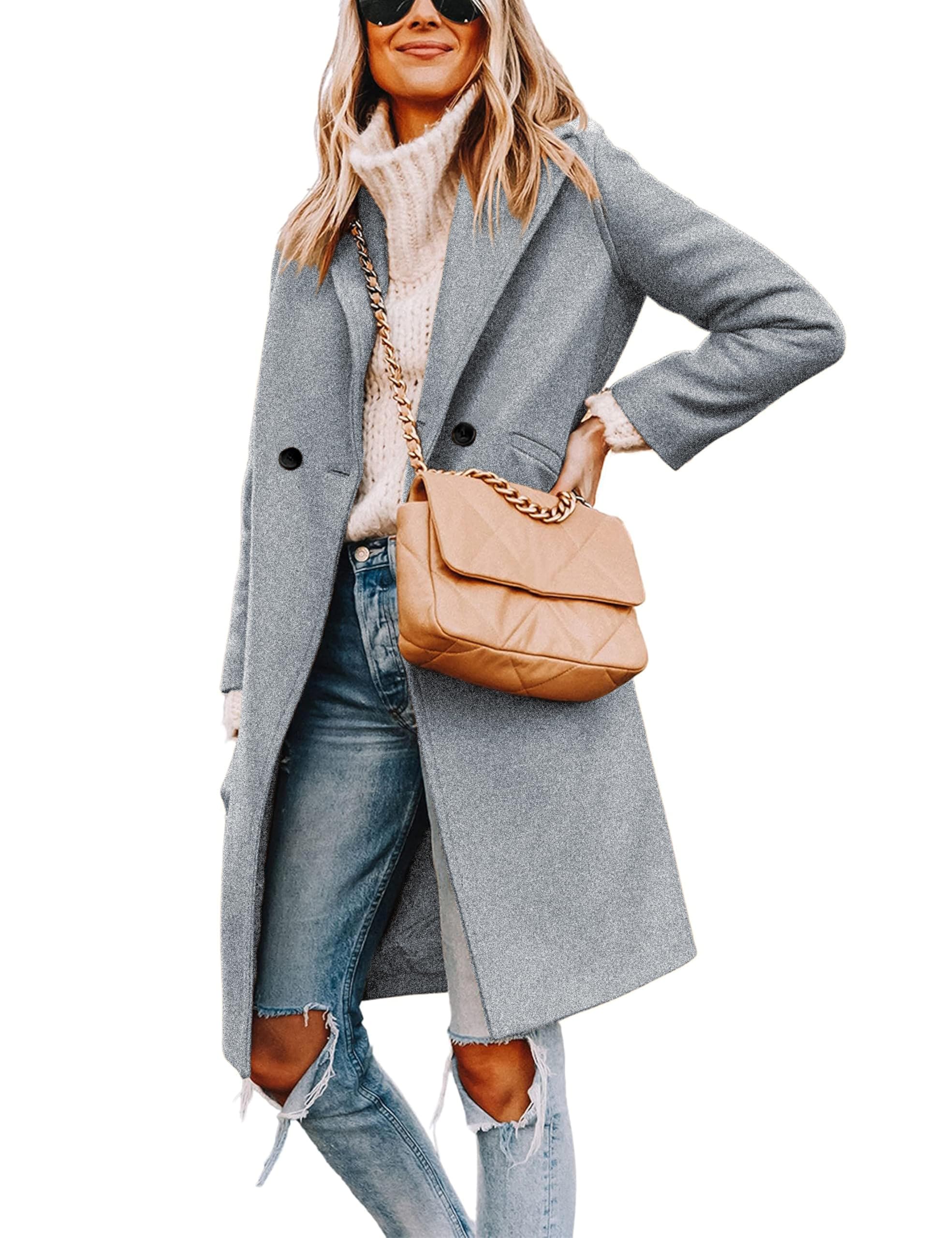 Foto 4 pulgar | Gabardina Pea Tanming Para Mujer, Mezcla De Lana, Gris Claro, Xs - Venta Internacional.