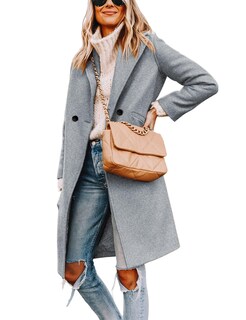 Foto 3 | Gabardina Pea Tanming Para Mujer, Mezcla De Lana, Gris Claro, Xs - Venta Internacional.