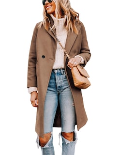 Foto 1 | Gabardina Pea Tanming Para Mujer, Mezcla De Lana, Color Camel, Talla M - Venta Internacional.
