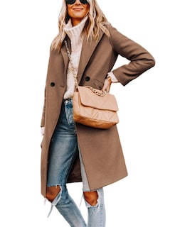 Foto 3 | Gabardina Pea Tanming Para Mujer, Mezcla De Lana, Color Camel, Talla M - Venta Internacional.