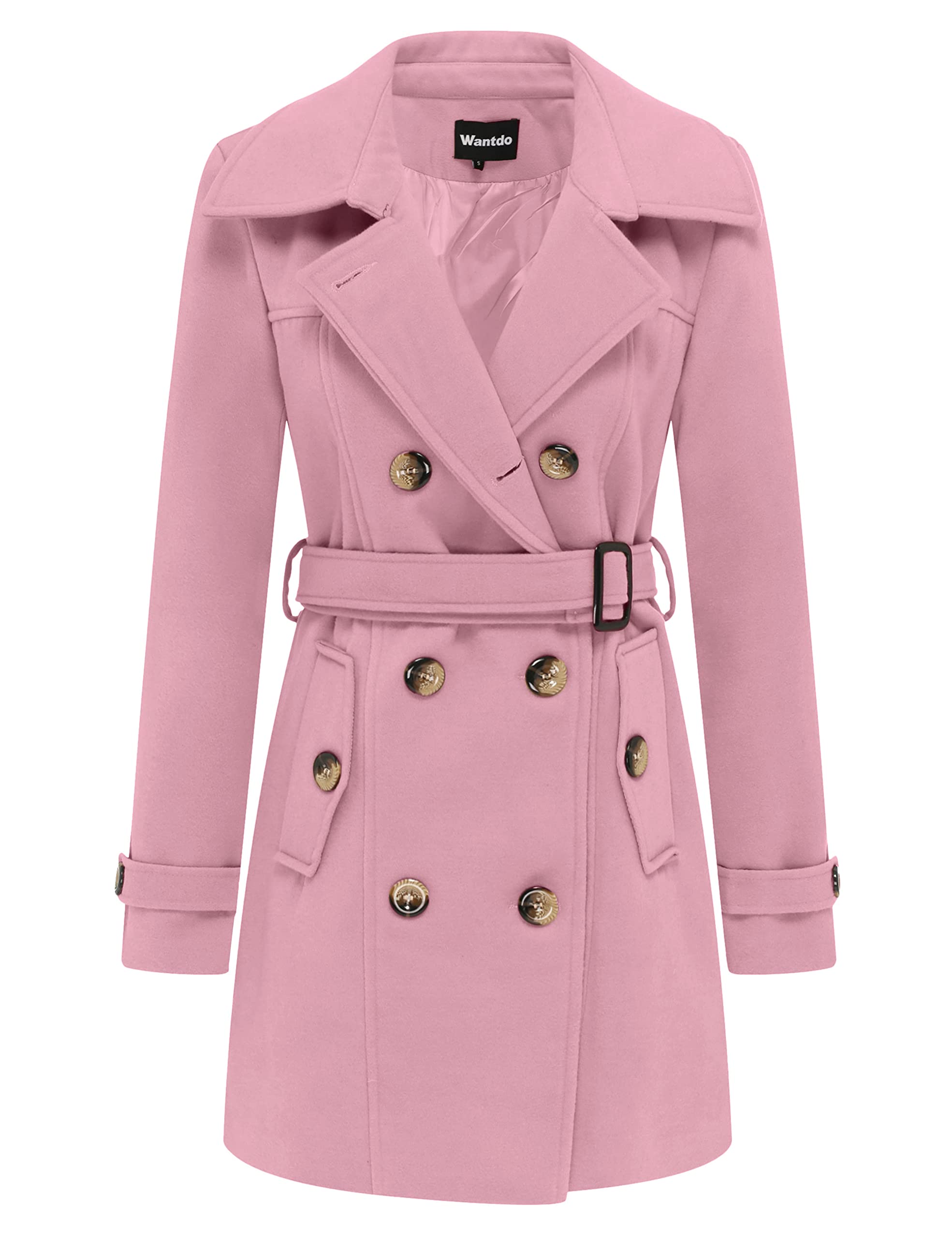 Foto 2 pulgar | Gabardina Pea Coat Wantdo Para Mujer, Media Longitud, Color Rosa, Talla Xl - Venta Internacional.
