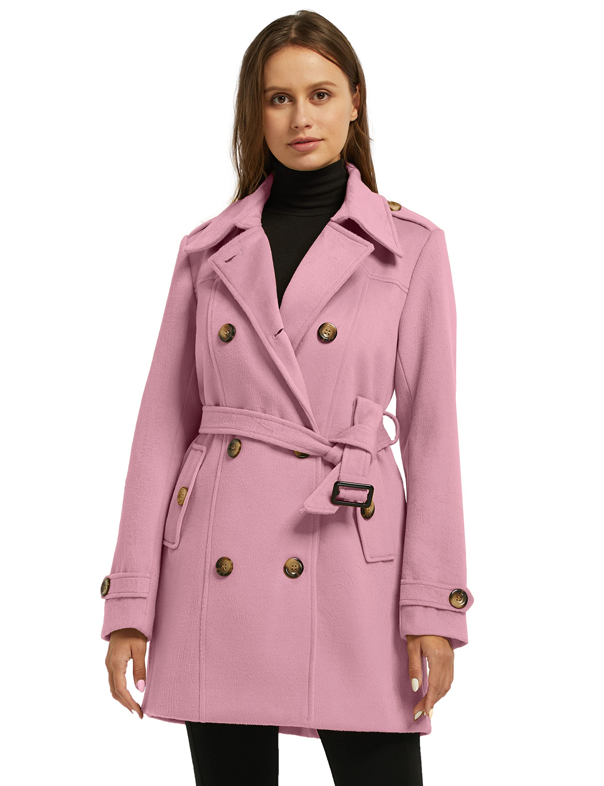 Foto 4 pulgar | Gabardina Pea Coat Wantdo Para Mujer, Media Longitud, Color Rosa, Talla Xl - Venta Internacional.