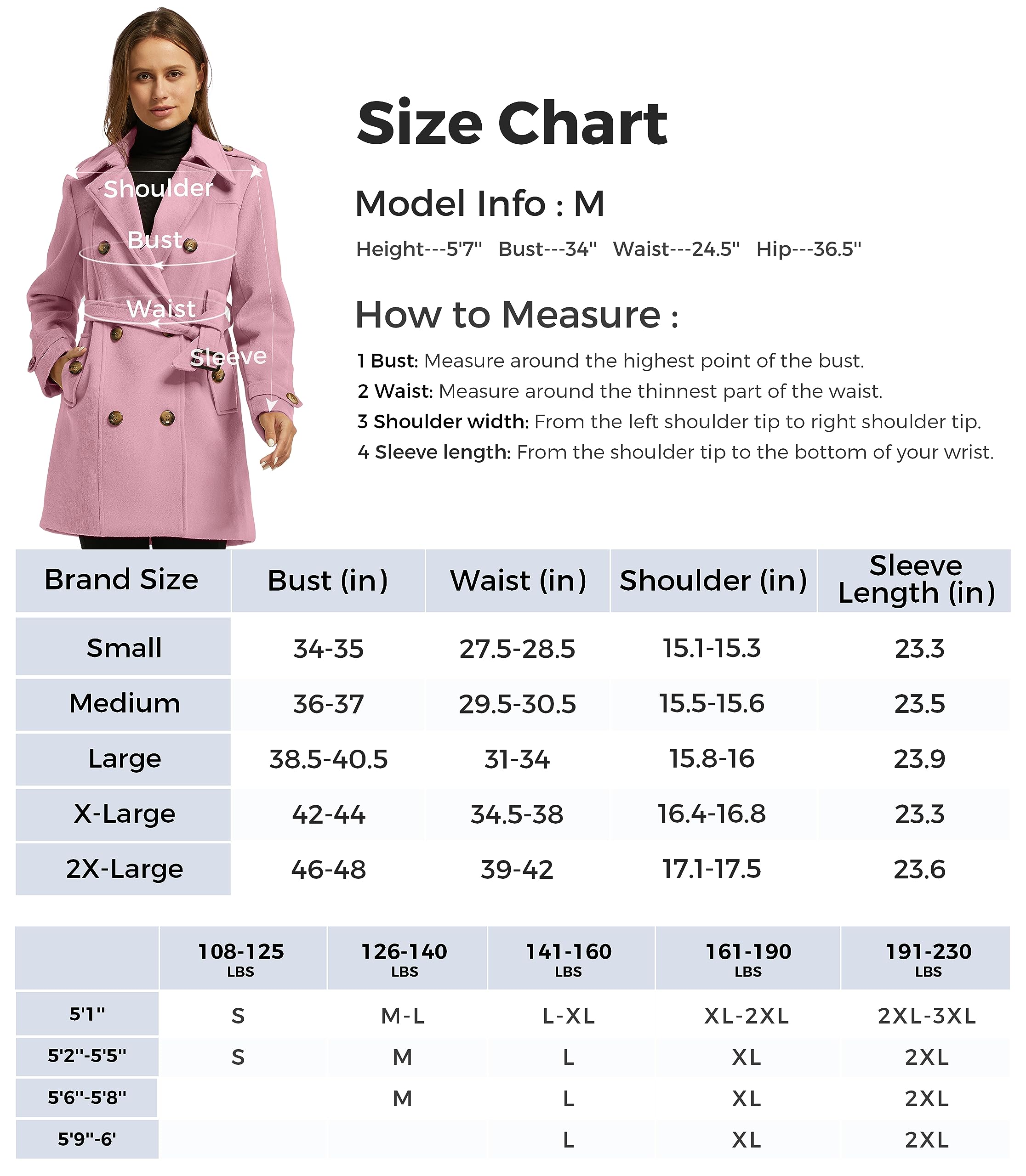 Foto 8 pulgar | Gabardina Pea Coat Wantdo Para Mujer, Media Longitud, Color Rosa, Talla Xl - Venta Internacional.