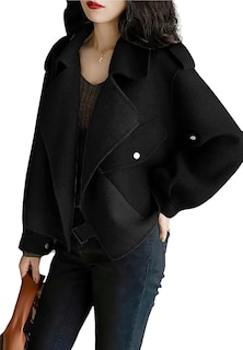 Foto 1 | Abrigo De Lana Chouyatou Para Mujer, Chaqueta Corta Con Parte Delantera Abierta, Color Negro Xl - Venta Internacional.