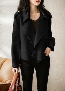 Foto 2 | Abrigo De Lana Chouyatou Para Mujer, Chaqueta Corta Con Parte Delantera Abierta, Color Negro Xl - Venta Internacional.