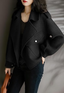 Foto 3 | Abrigo De Lana Chouyatou Para Mujer, Chaqueta Corta Con Parte Delantera Abierta, Color Negro Xl - Venta Internacional.