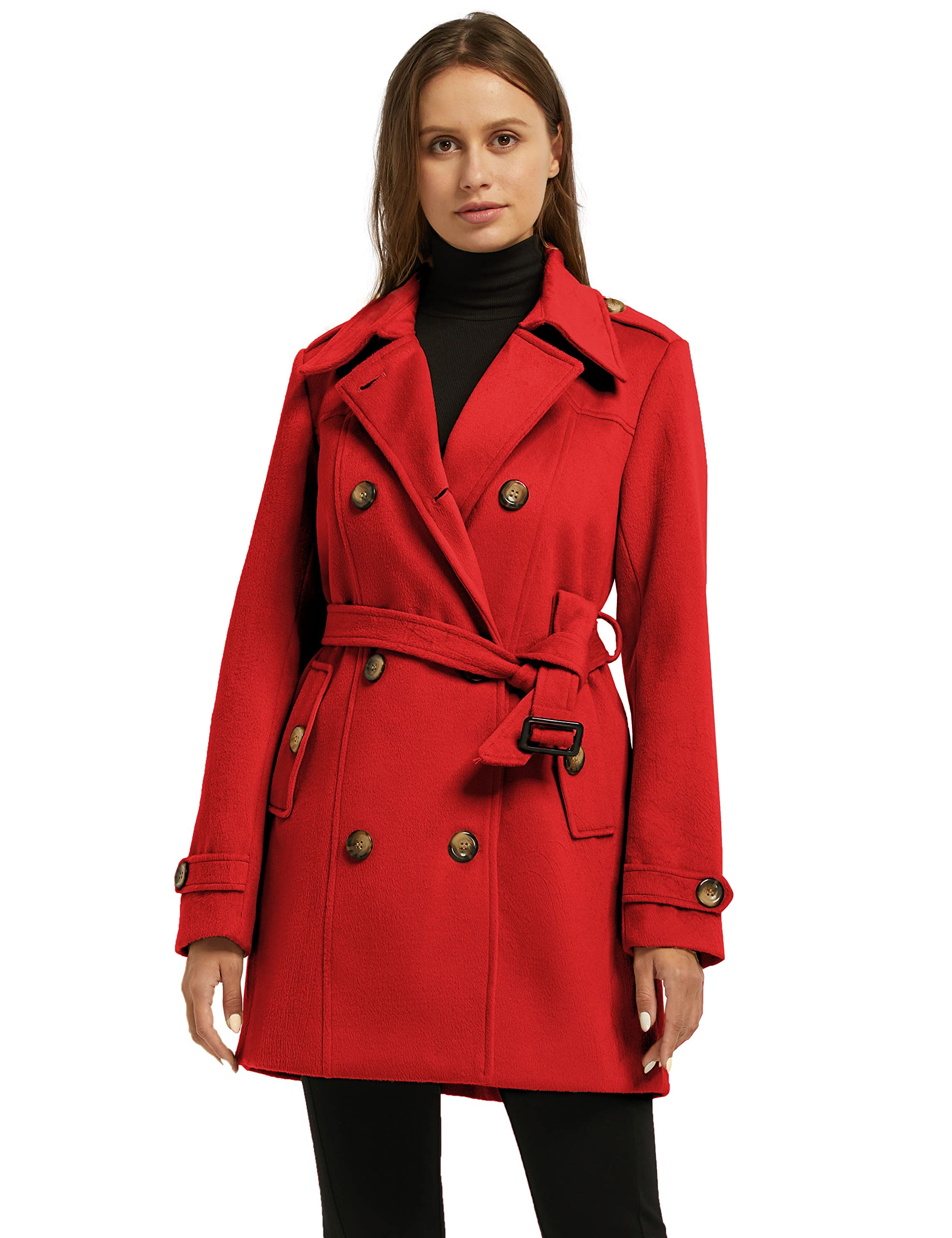 Foto 3 | Pea Coat Wantdo De Lana Con Doble Botonadura Para Mujer, Color Rojo Xx-l - Venta Internacional.