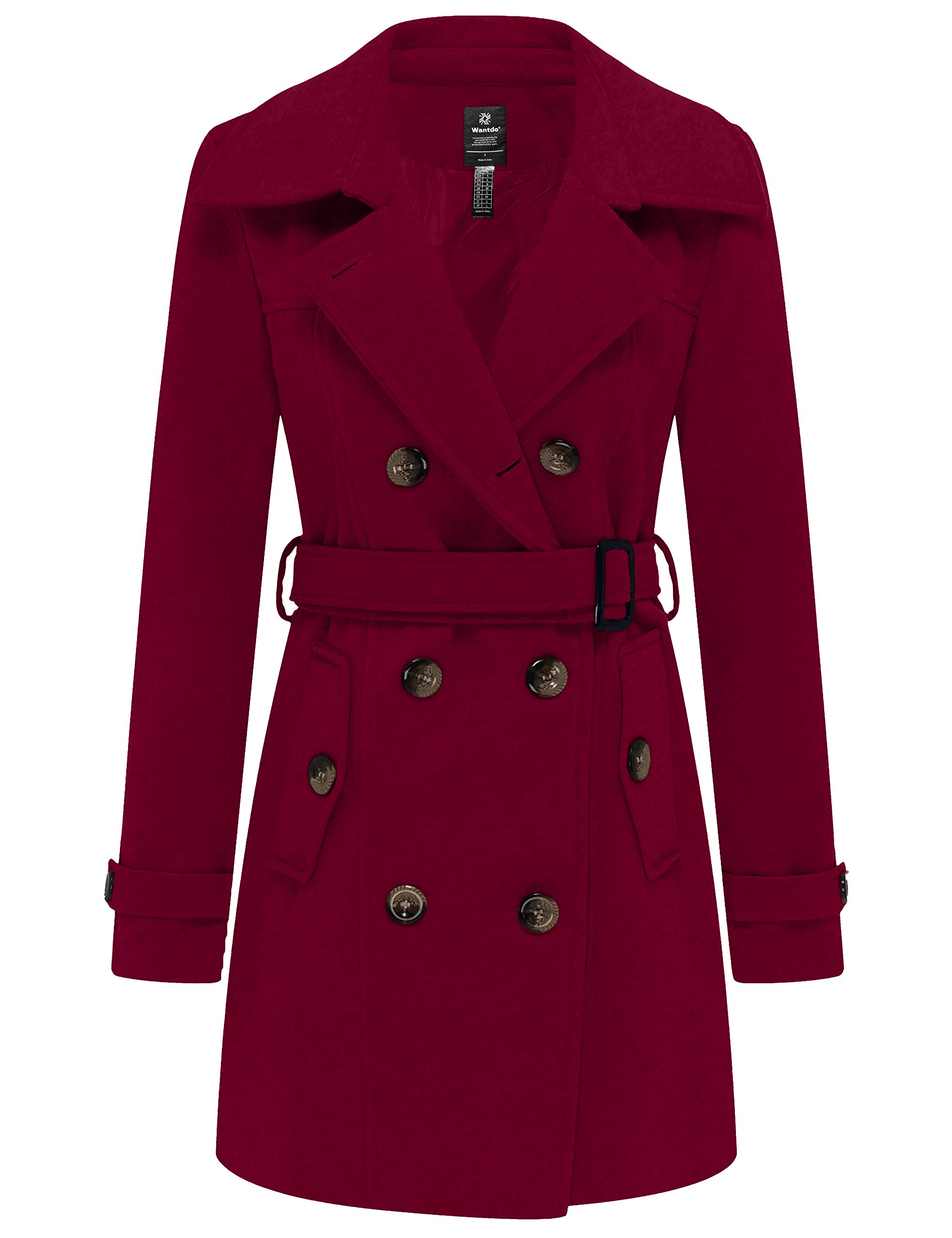 Foto 2 pulgar | Abrigo De Vestir Cálido Peacoat Wantdo En Mezcla De Lana Para Mujer, Talla Xl, Color Vino - Venta Internacional.