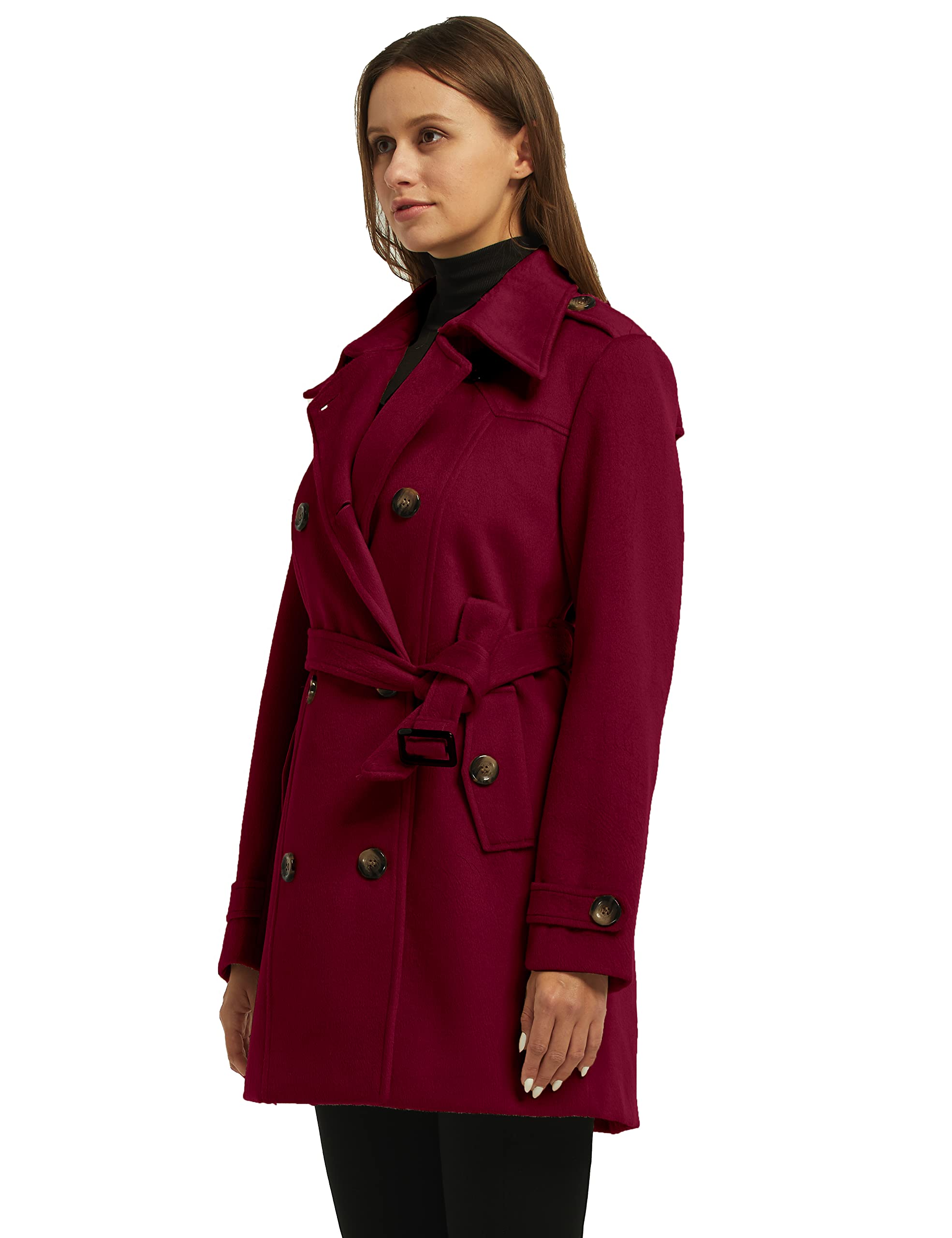 Foto 4 pulgar | Abrigo De Vestir Cálido Peacoat Wantdo En Mezcla De Lana Para Mujer, Talla Xl, Color Vino - Venta Internacional.