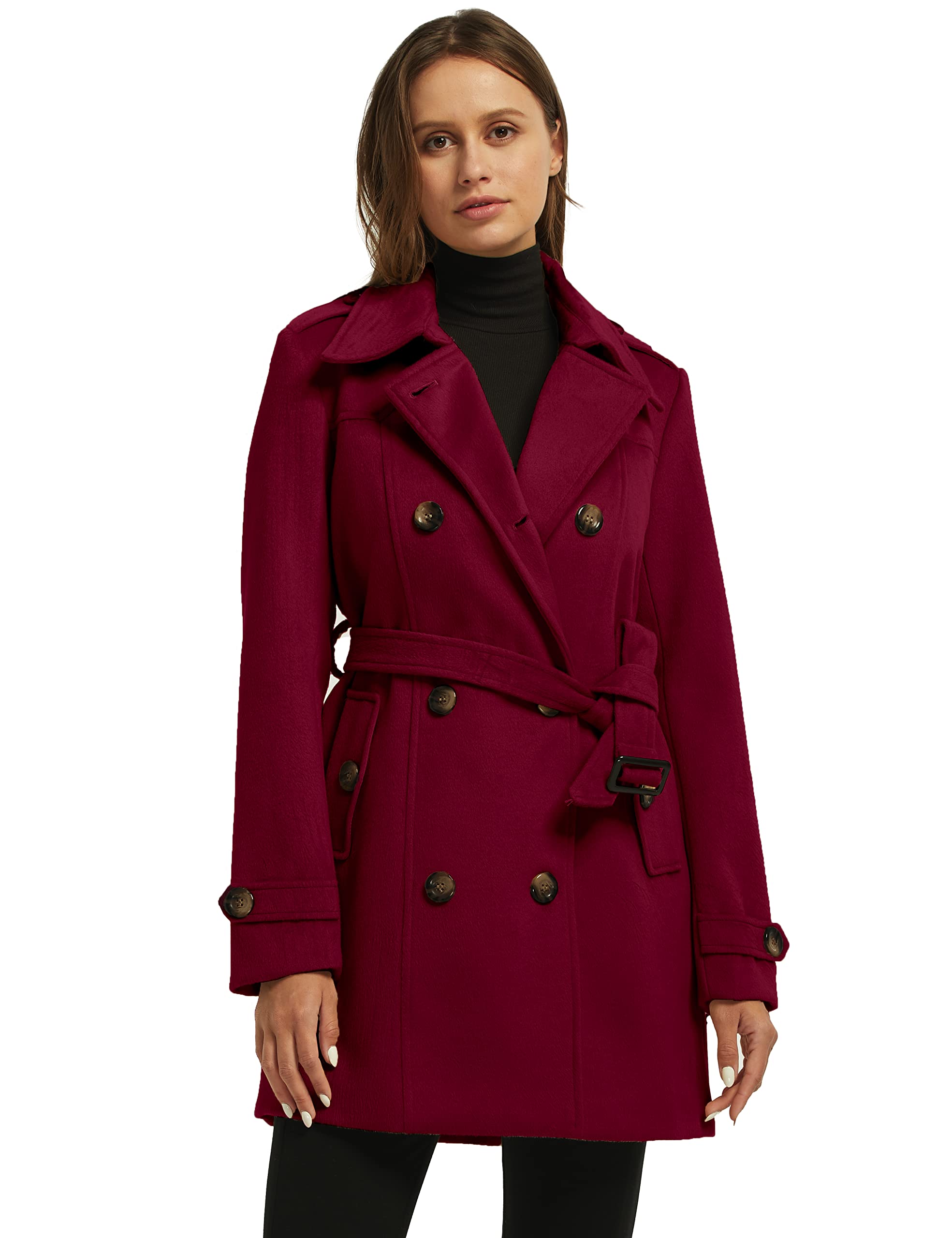 Foto 5 pulgar | Abrigo De Vestir Cálido Peacoat Wantdo En Mezcla De Lana Para Mujer, Talla Xl, Color Vino - Venta Internacional.