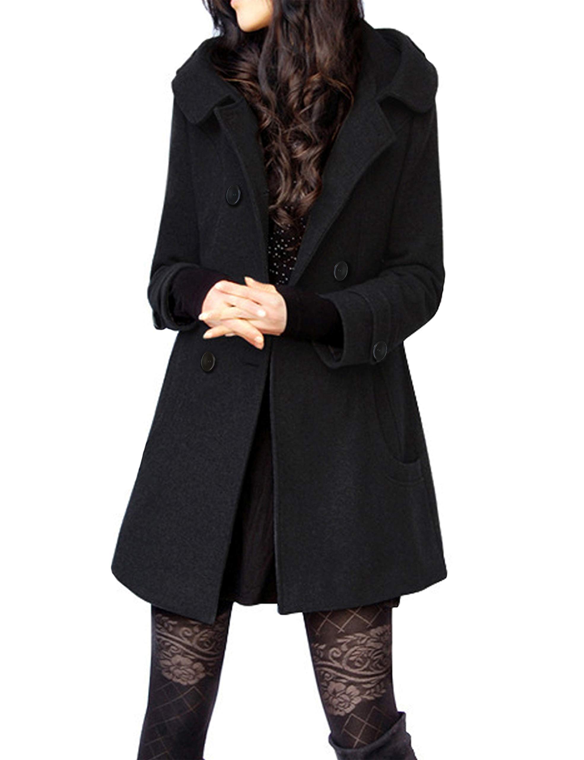 Foto 2 pulgar | Gabardina De Lana Con Capucha Para Mujer Bronceada, Color Negro - Venta Internacional.