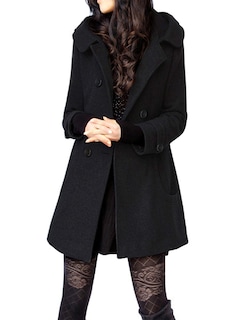 Foto 1 | Gabardina De Lana Con Capucha Para Mujer Bronceada, Color Negro - Venta Internacional.