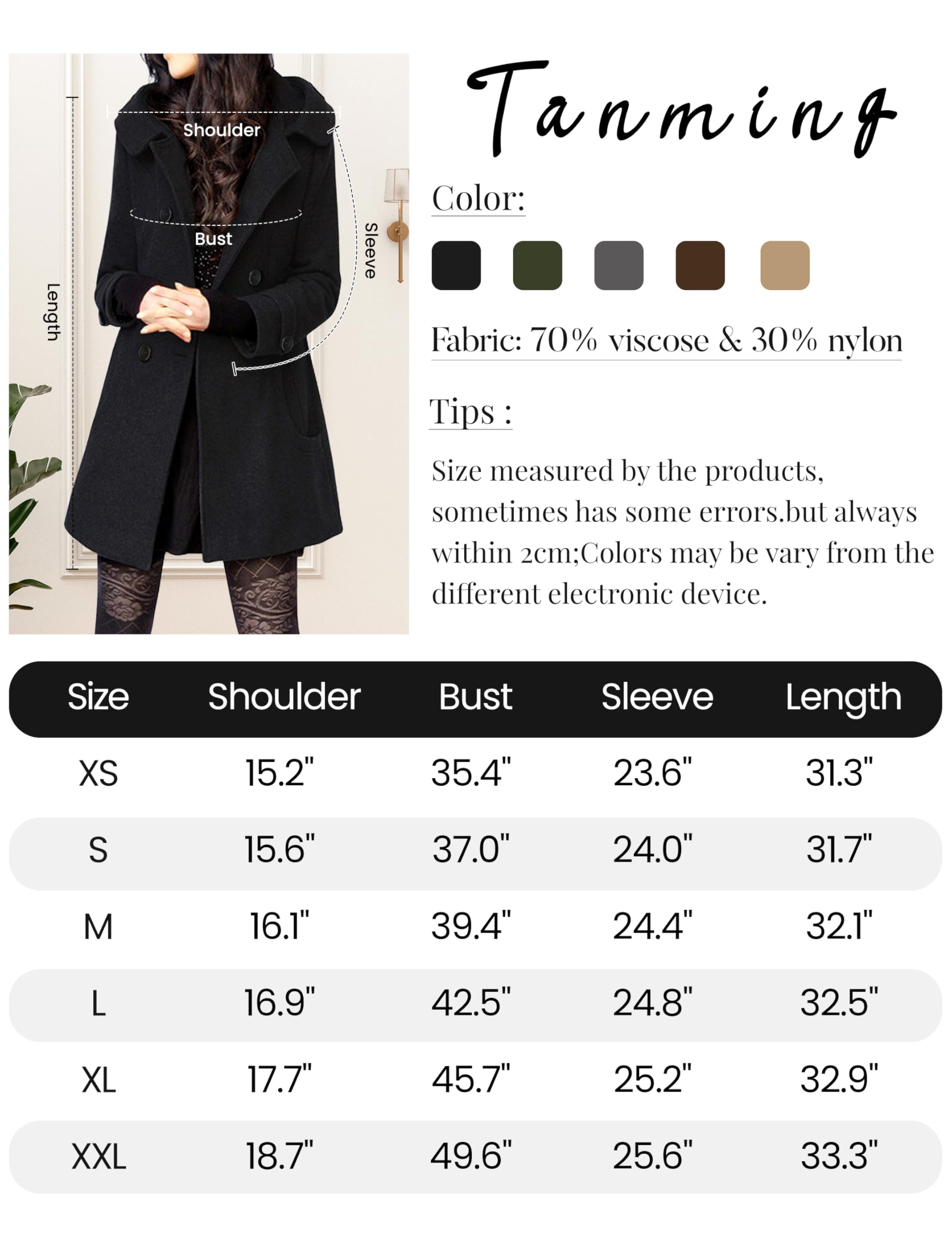 Foto 2 | Gabardina De Lana Con Capucha Para Mujer Bronceada, Color Negro - Venta Internacional.
