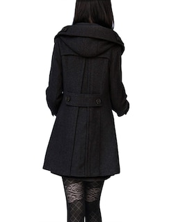 Foto 3 | Gabardina De Lana Con Capucha Para Mujer Bronceada, Color Negro - Venta Internacional.
