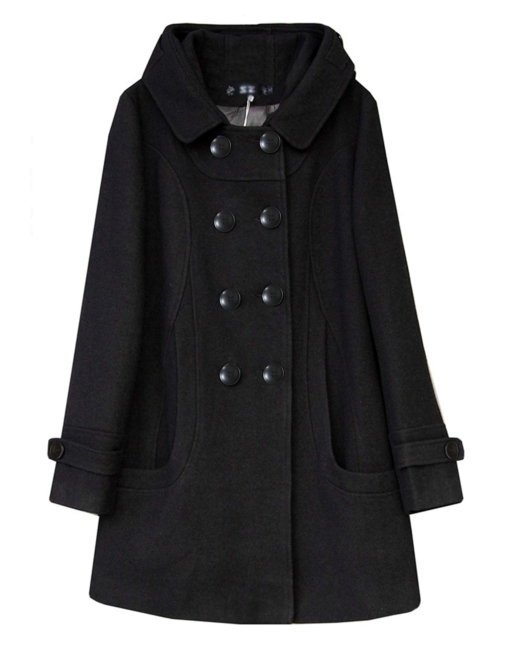 Foto 4 | Gabardina De Lana Con Capucha Para Mujer Bronceada, Color Negro - Venta Internacional.