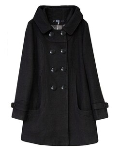 Foto 4 | Gabardina De Lana Con Capucha Para Mujer Bronceada, Color Negro - Venta Internacional.