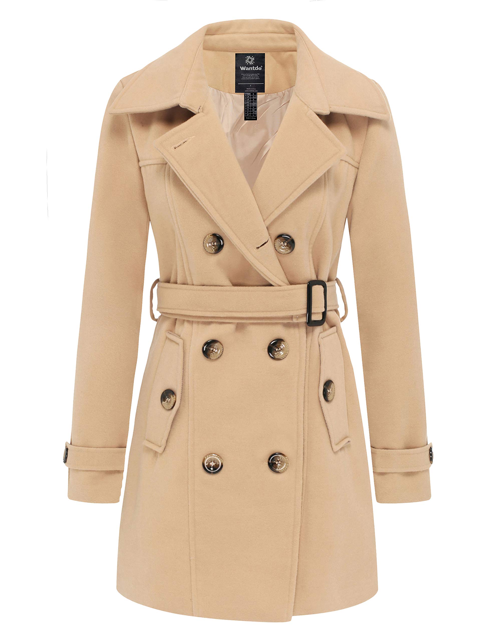 Foto 2 pulgar | Abrigo Peacoat Wantdo De Lana Con Doble Botonadura Para Mujer, Color Caqui, Talla M - Venta Internacional.