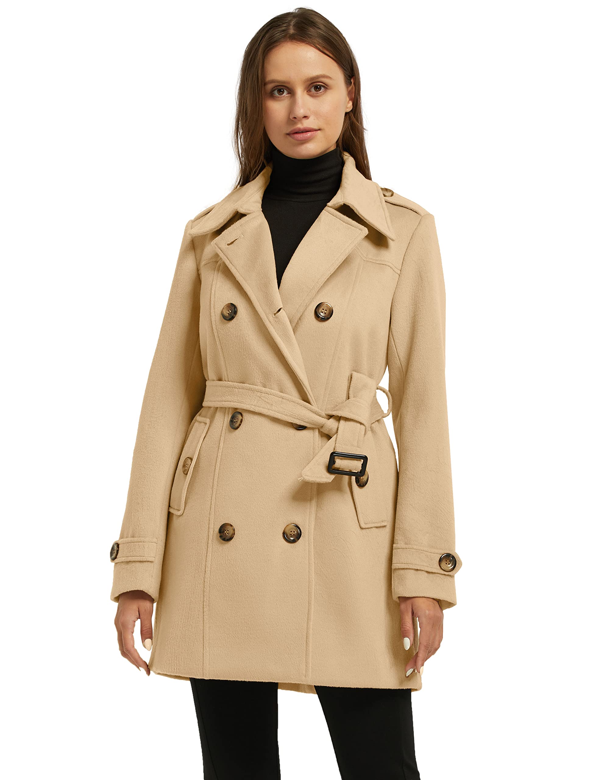 Foto 4 pulgar | Abrigo Peacoat Wantdo De Lana Con Doble Botonadura Para Mujer, Color Caqui, Talla M - Venta Internacional.