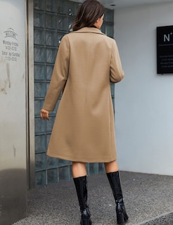 Foto 5 | Gabardina Pea Tanming Para Mujer, Mezcla De Lana, Color Caqui, Talla Xxl - Venta Internacional.