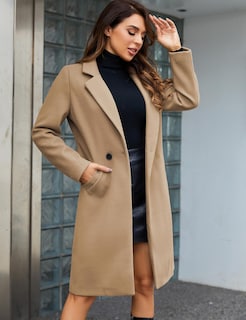Foto 6 | Gabardina Pea Tanming Para Mujer, Mezcla De Lana, Color Caqui, Talla Xxl - Venta Internacional.