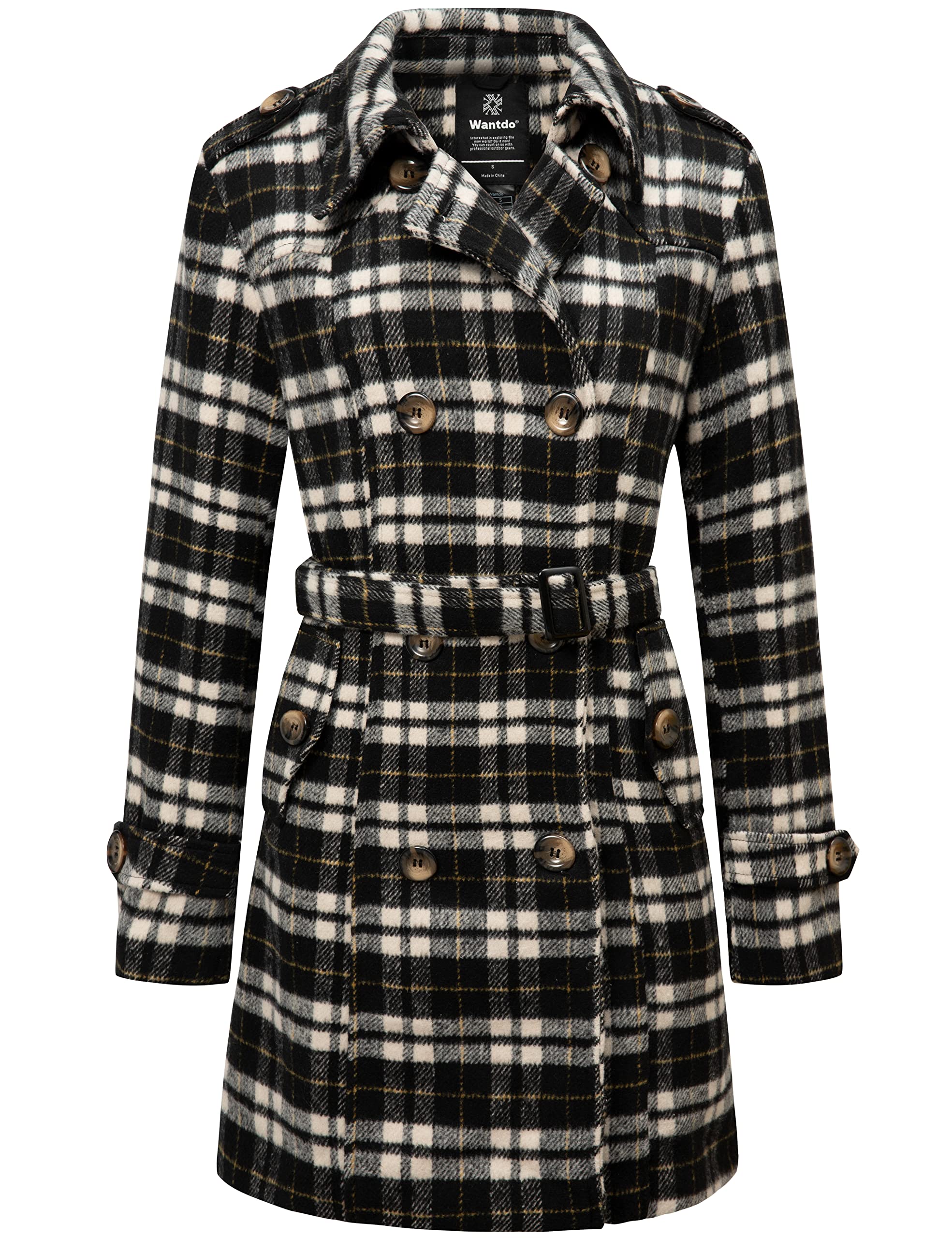 Foto 2 pulgar | Chaqueta Wantdo Wantdo Para Mujer, Media Larga, De Invierno, A Cuadros Negros, 2xl - Venta Internacional.