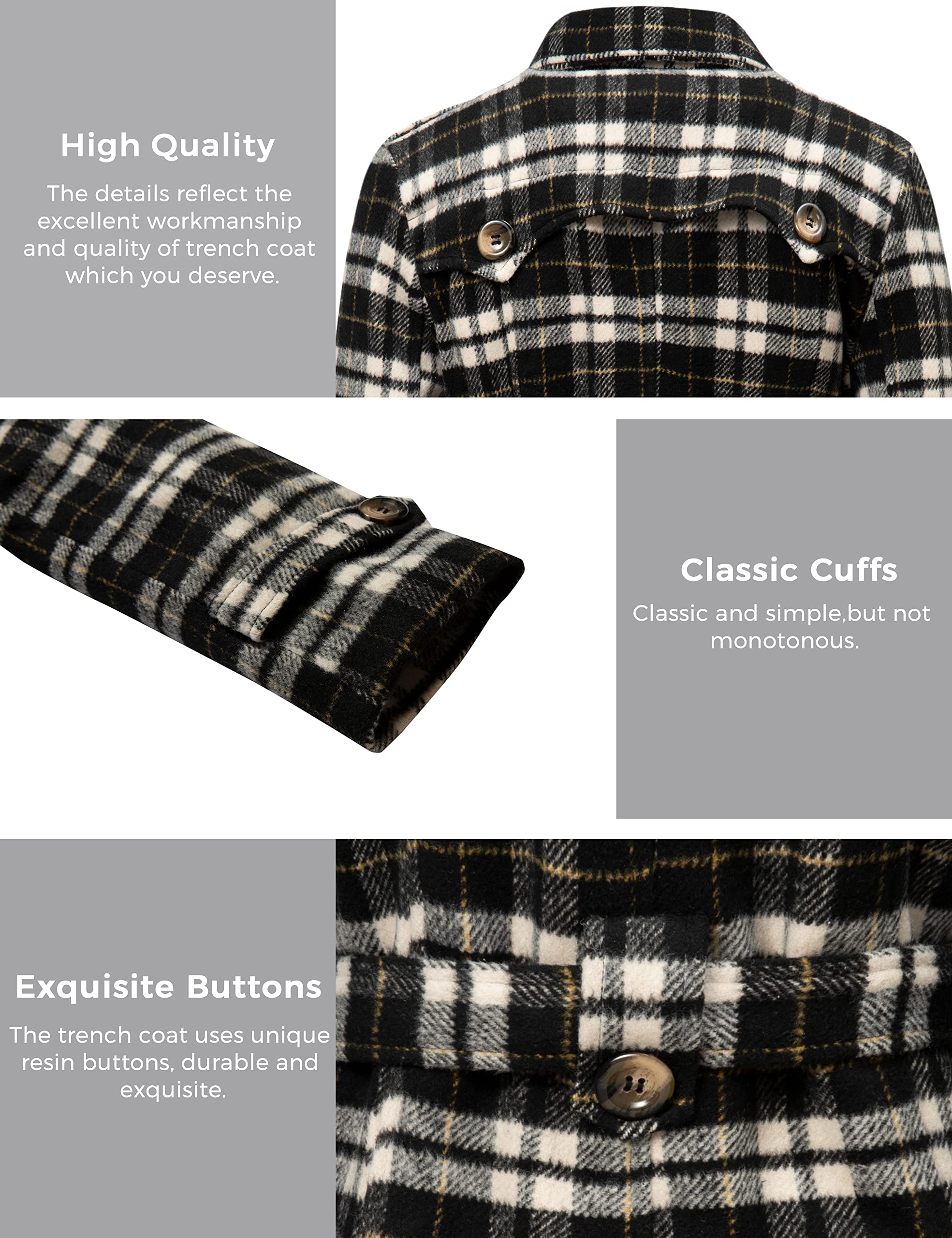 Foto 6 pulgar | Chaqueta Wantdo Wantdo Para Mujer, Media Larga, De Invierno, A Cuadros Negros, 2xl - Venta Internacional.