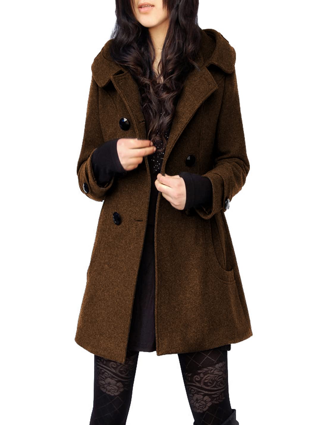 Foto 2 pulgar | Guisante Cálido De Lana Con Doble Botonadura Para Mujer Coat Tanming Con Capucha - Venta Internacional.