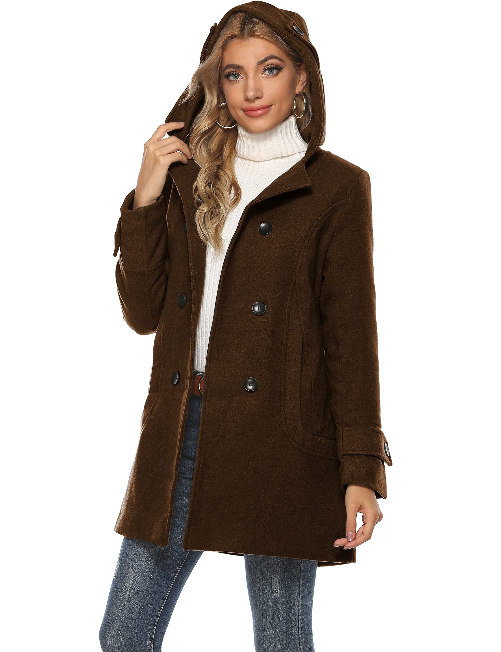 Foto 4 pulgar | Guisante Cálido De Lana Con Doble Botonadura Para Mujer Coat Tanming Con Capucha - Venta Internacional.