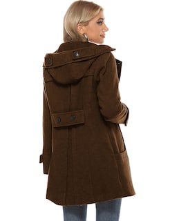 Foto 4 | Guisante Cálido De Lana Con Doble Botonadura Para Mujer Coat Tanming Con Capucha - Venta Internacional.