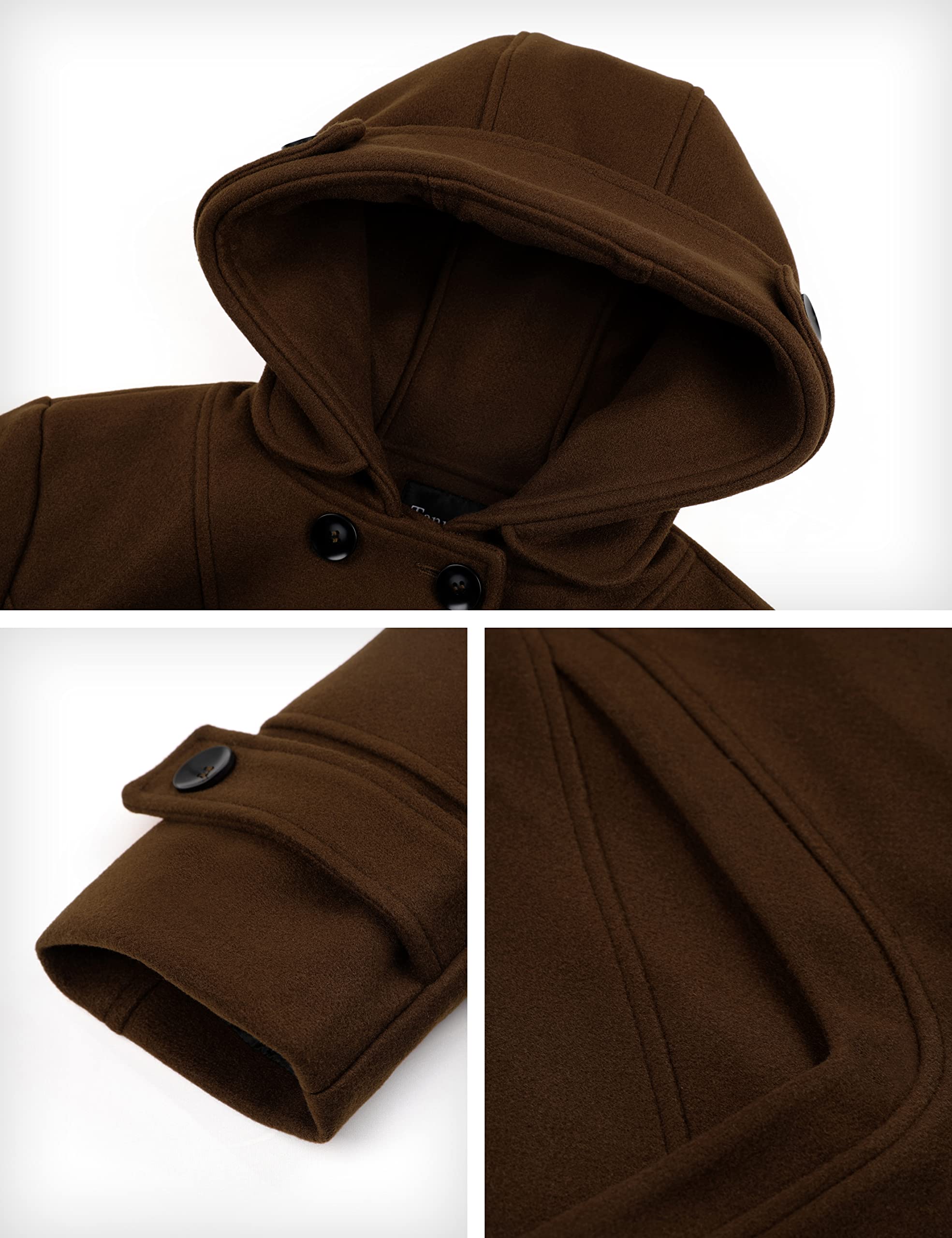 Foto 6 pulgar | Guisante Cálido De Lana Con Doble Botonadura Para Mujer Coat Tanming Con Capucha - Venta Internacional.