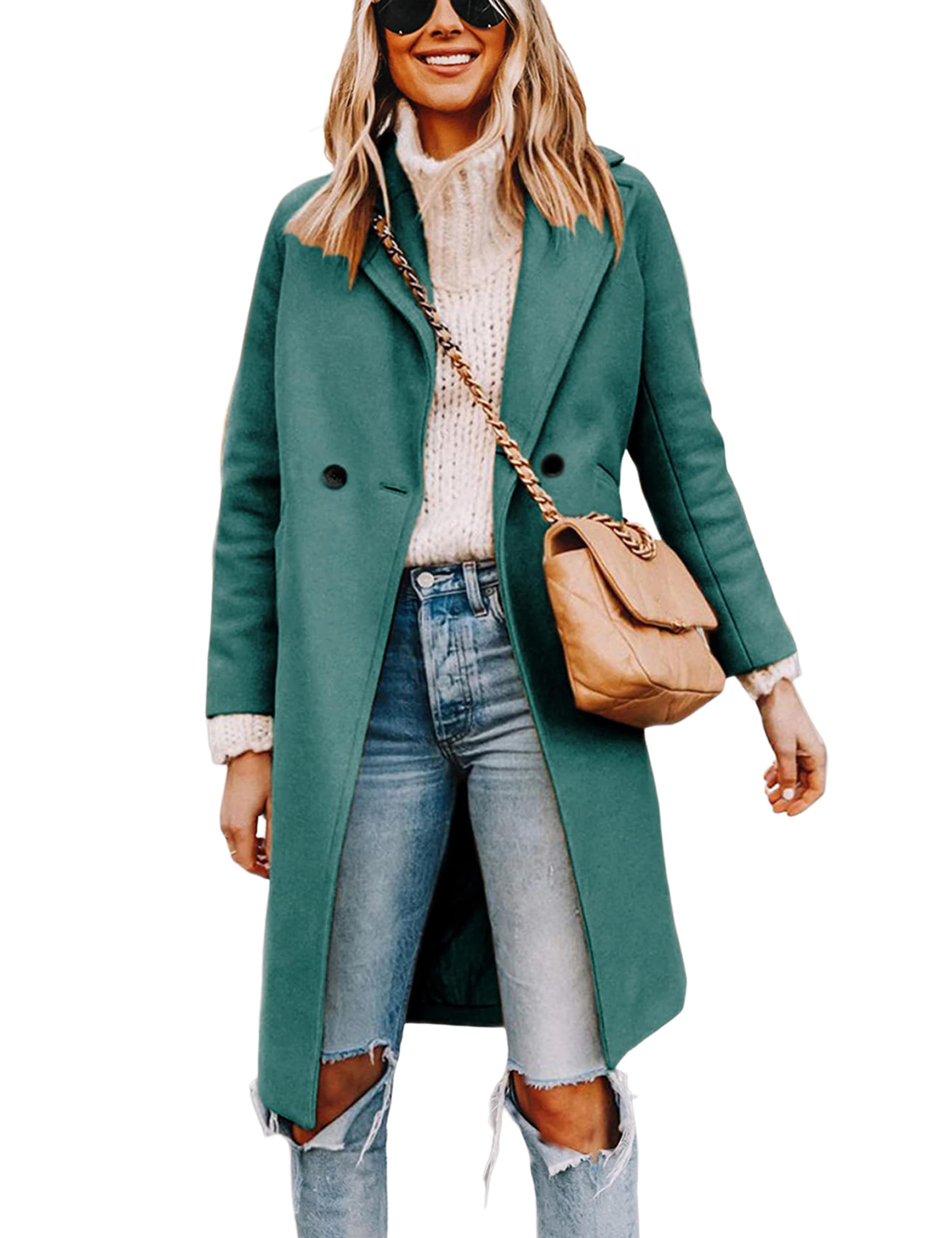 Foto 1 | Gabardina Pea Tanming Para Mujer, Mezcla De Lana, Color Verde Azulado, Talla M - Venta Internacional.