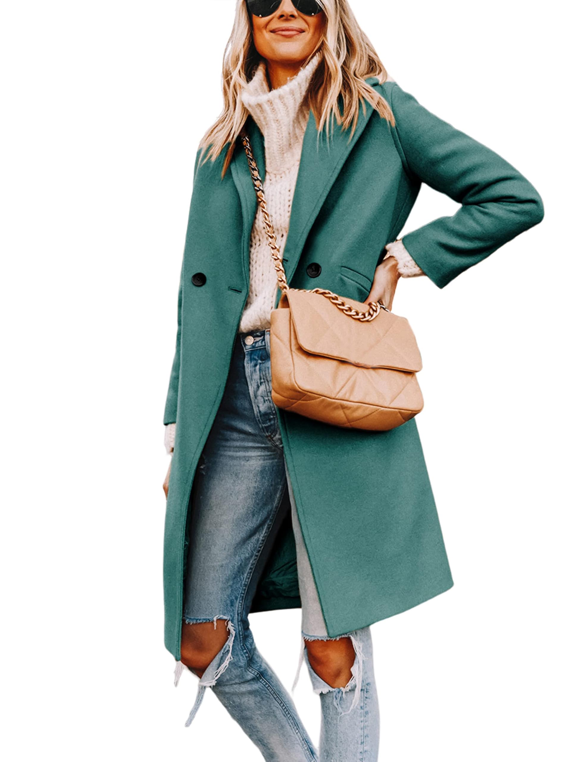 Foto 4 pulgar | Gabardina Pea Tanming Para Mujer, Mezcla De Lana, Color Verde Azulado, Talla M - Venta Internacional.