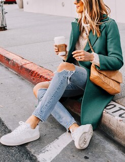 Foto 4 | Gabardina Pea Tanming Para Mujer, Mezcla De Lana, Color Verde Azulado, Talla M - Venta Internacional.