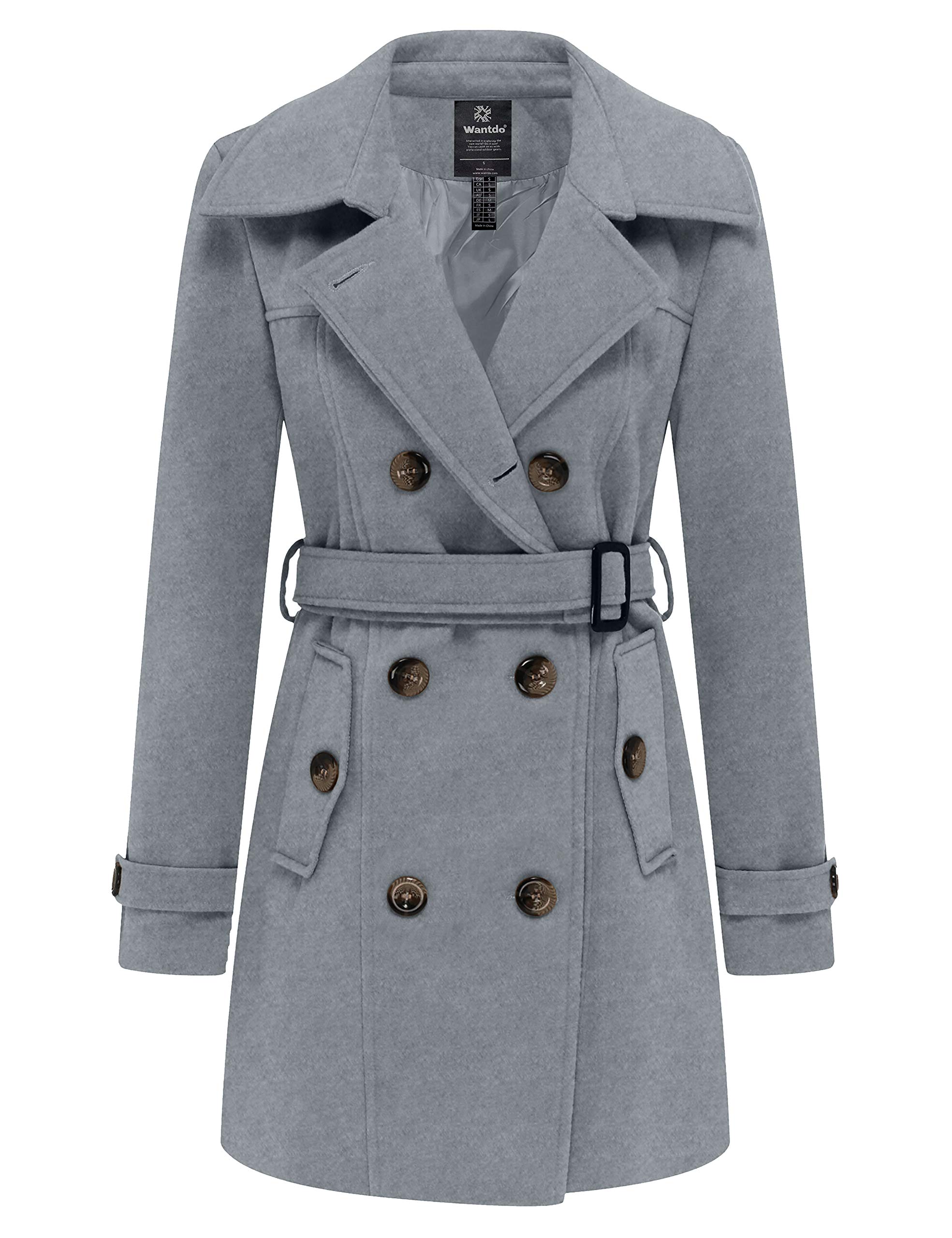 Foto 2 pulgar | Chaqueta De Primavera Pea Coat Wantdo Para Mujer, Talla Grande Con Cinturón, Gris - Venta Internacional.