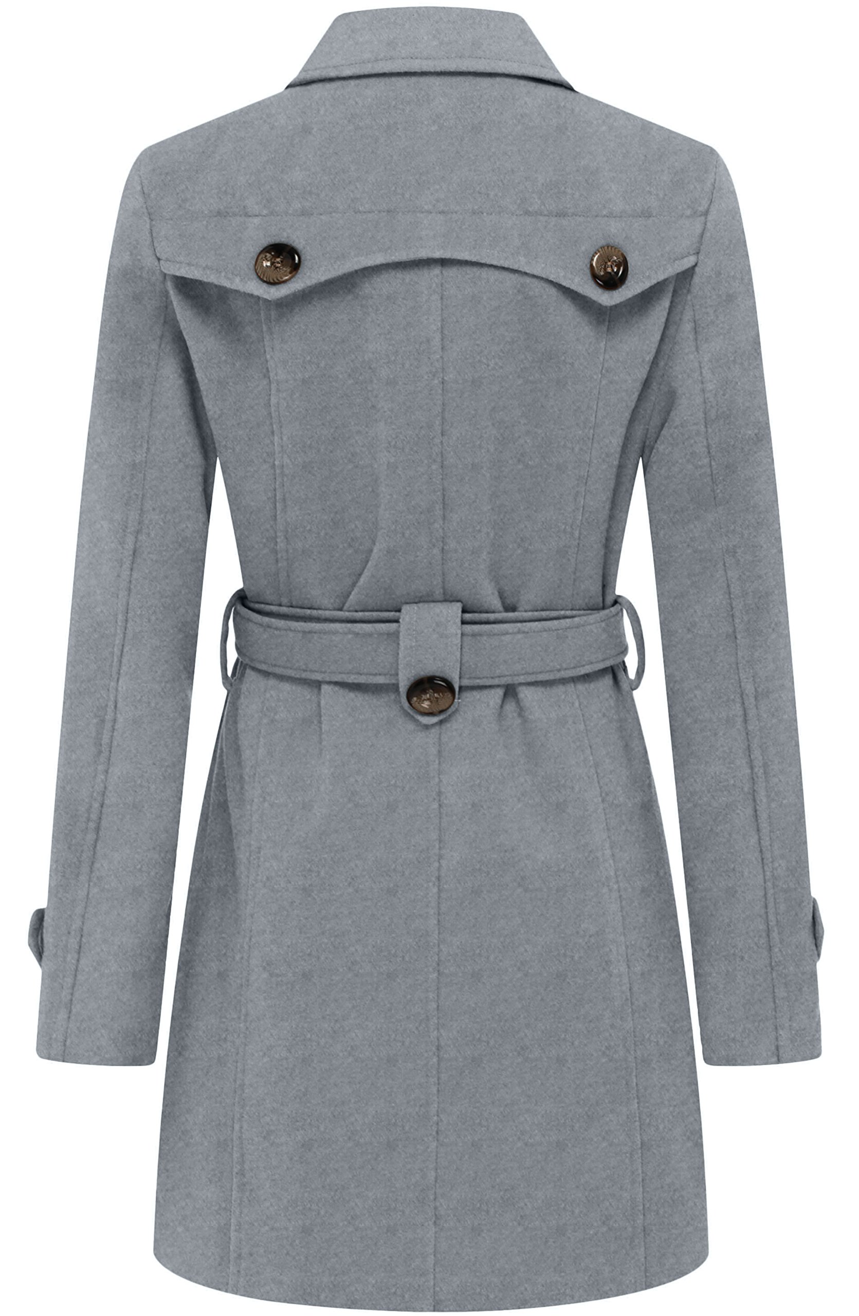 Foto 3 pulgar | Chaqueta De Primavera Pea Coat Wantdo Para Mujer, Talla Grande Con Cinturón, Gris - Venta Internacional.