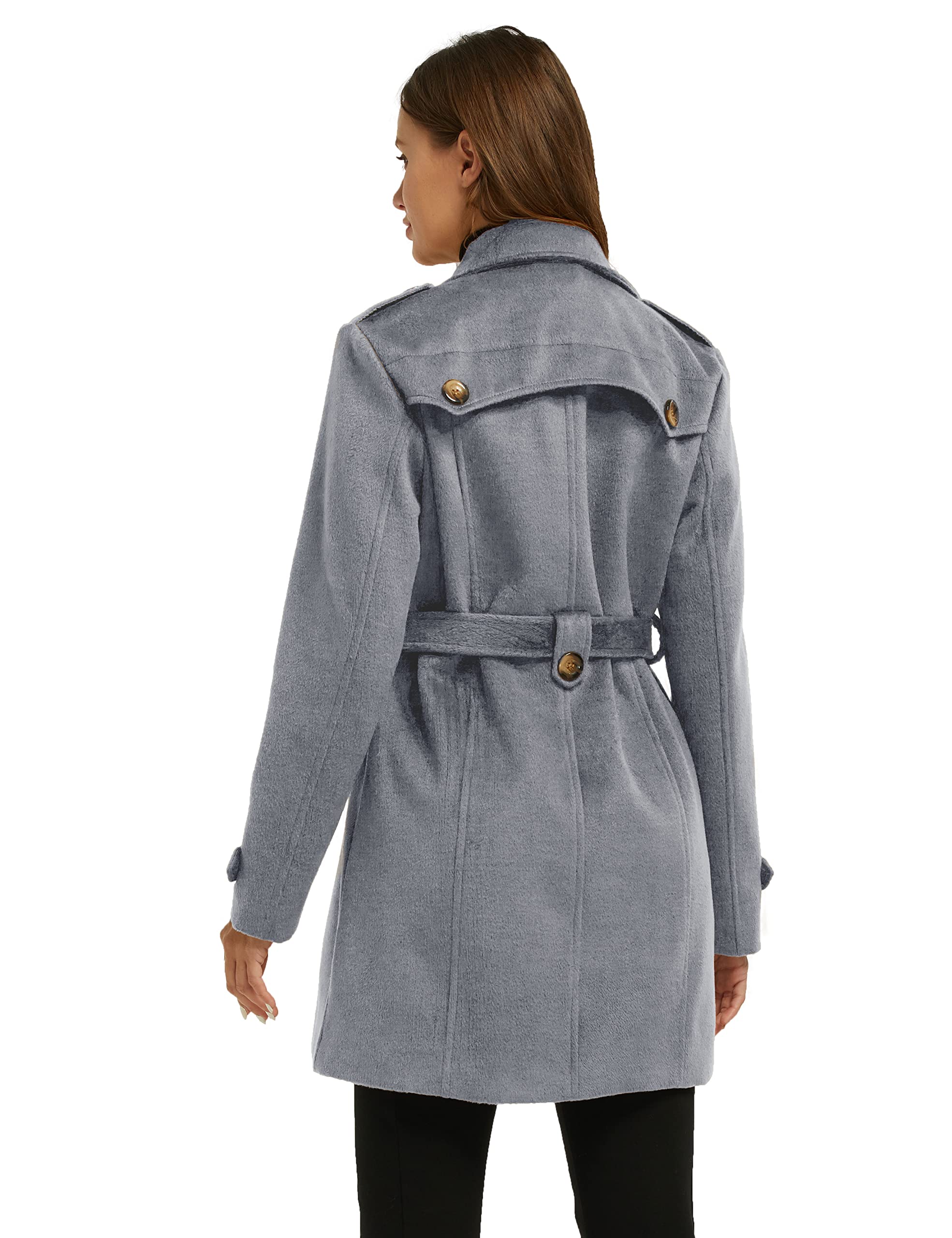 Foto 5 pulgar | Chaqueta De Primavera Pea Coat Wantdo Para Mujer, Talla Grande Con Cinturón, Gris - Venta Internacional.
