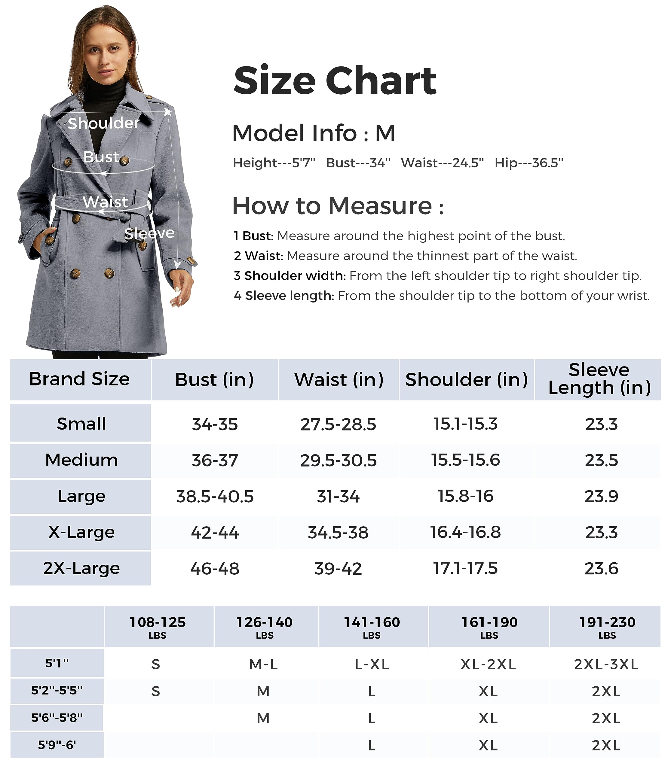 Foto 8 pulgar | Chaqueta De Primavera Pea Coat Wantdo Para Mujer, Talla Grande Con Cinturón, Gris - Venta Internacional.