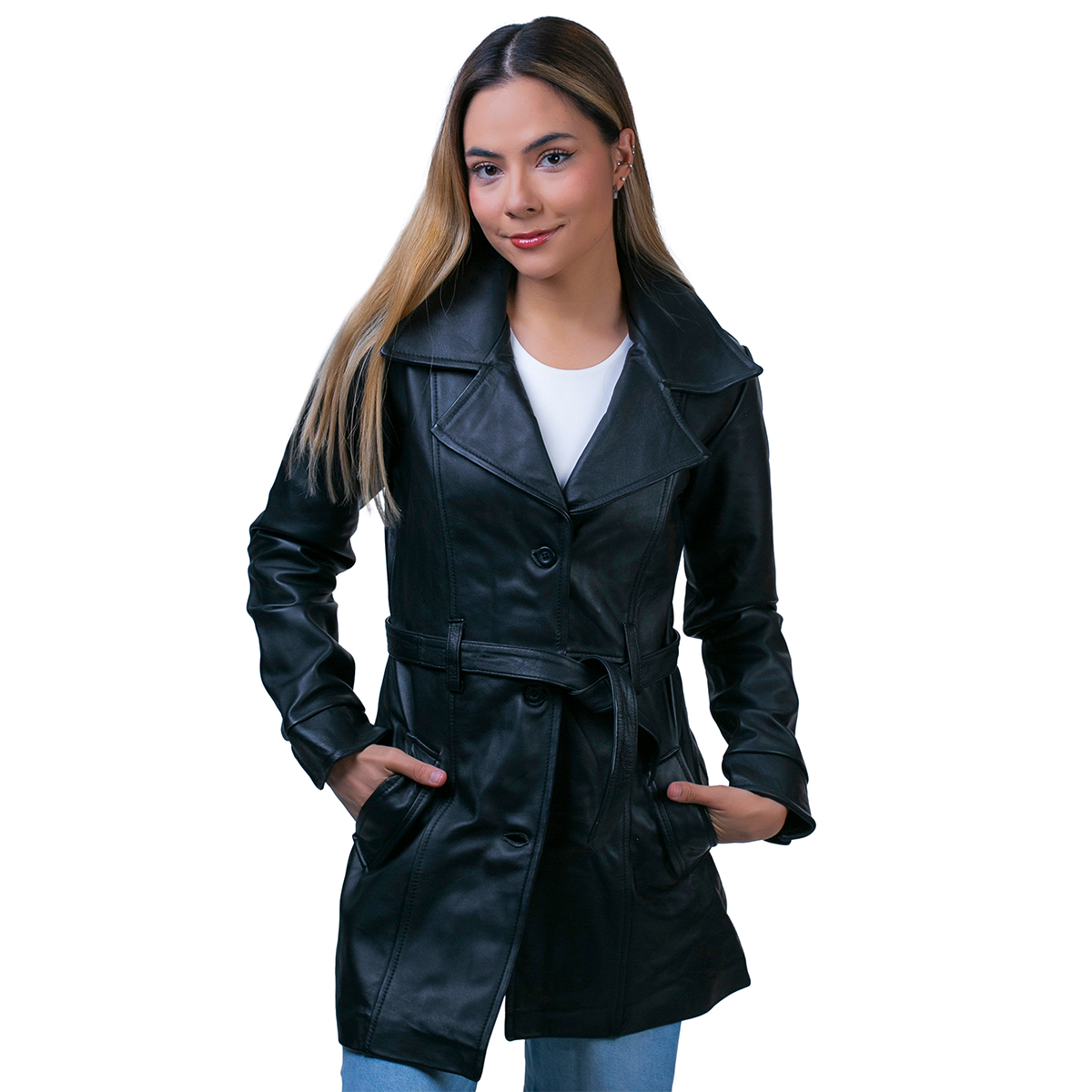 Foto 1 | Abrigo Piel Borrego Castelli Dama 3/4 Con Cinturón Gabardina
