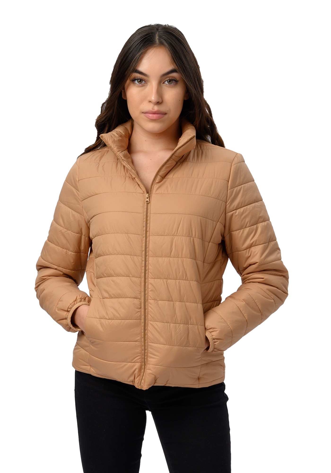 Foto 1 | Chamarra Capitonada Corte Slim para Mujer Refinery Republic color Marrón Claro