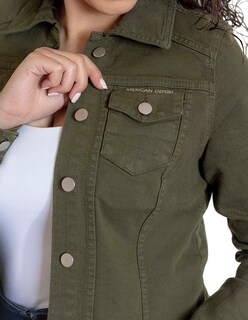 Foto 4 | Chamarra Indicum Denim Green Slim Fit color Verde para Mujer