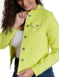 Foto 3 | Chamarra Indicum Denim High Slim Fit color Amarillo Fosforescente para Mujer
