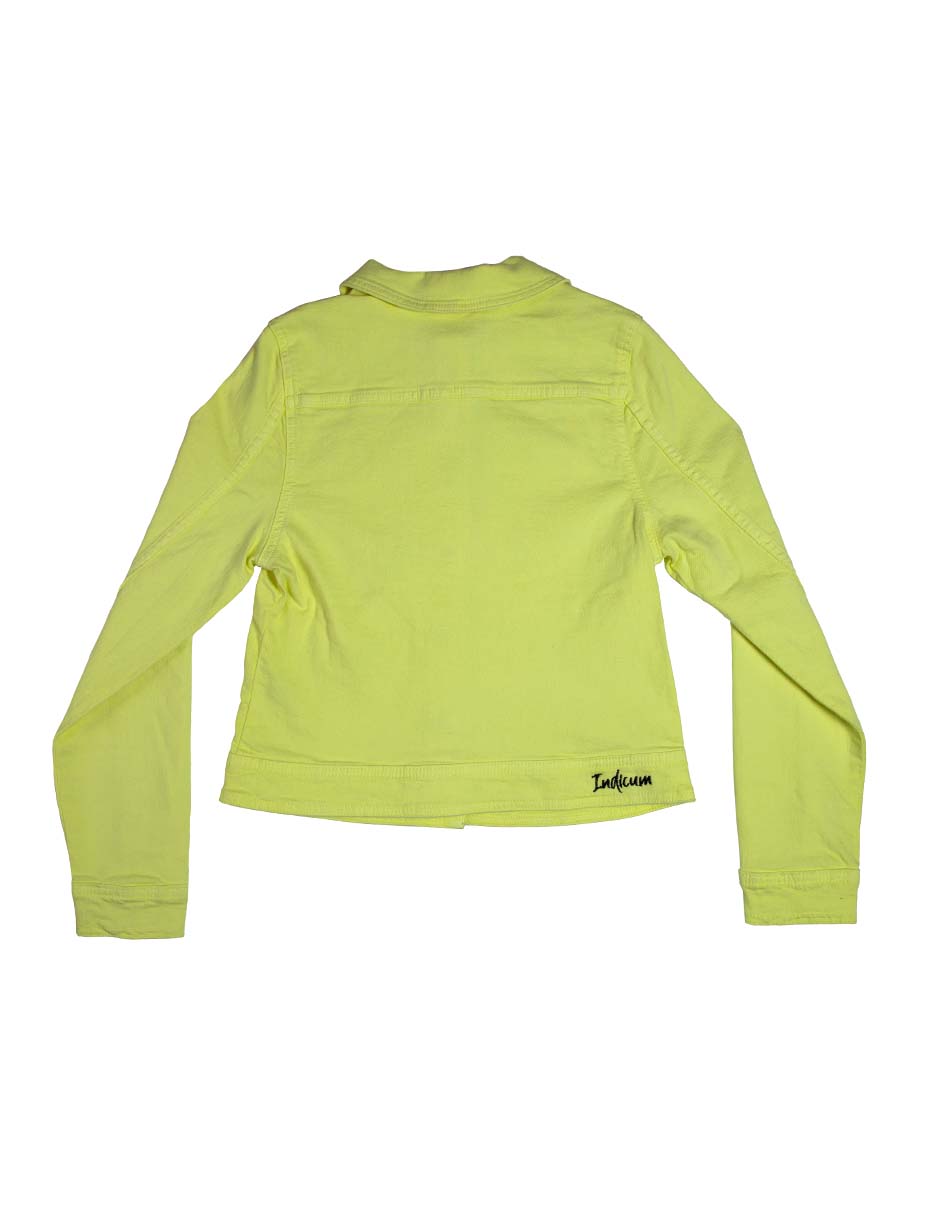 Foto 6 pulgar | Chamarra Indicum Denim High Slim Fit color Amarillo Fosforescente para Mujer