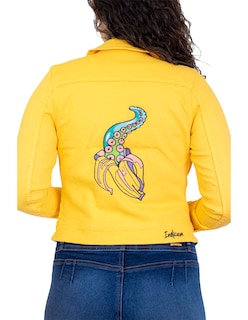 Foto 3 | Chamarra Indicum Denim color Amarillo para Mujer