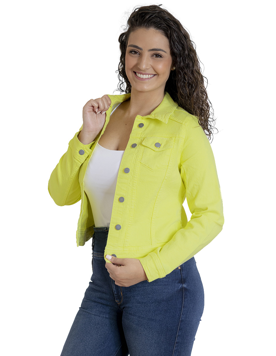 Chamarra de Mezclilla Indicum Denim Boring color Amarillo Slim Fit