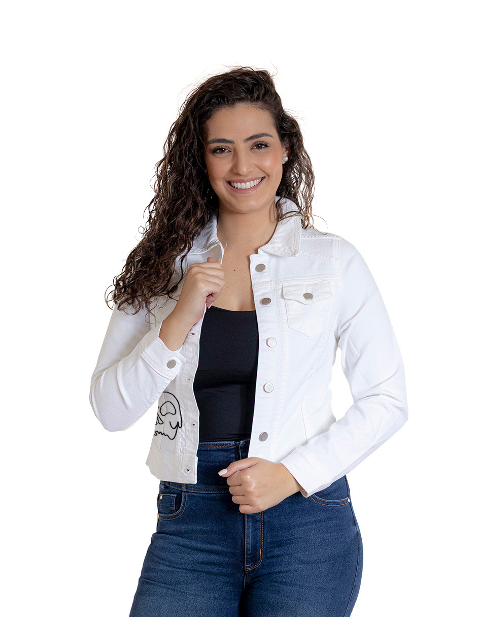Foto 2 pulgar | Chamarra de Mezclilla Indicum Denim Skulls color Blanco Slim Fit